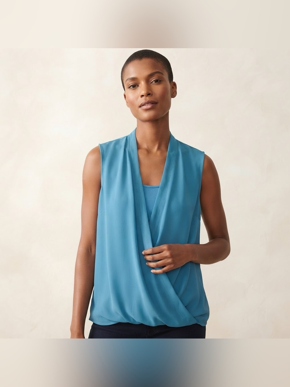Reitmans Blue Surplice Layered Tank Top Sleeveless Draped Summer Womens Size L